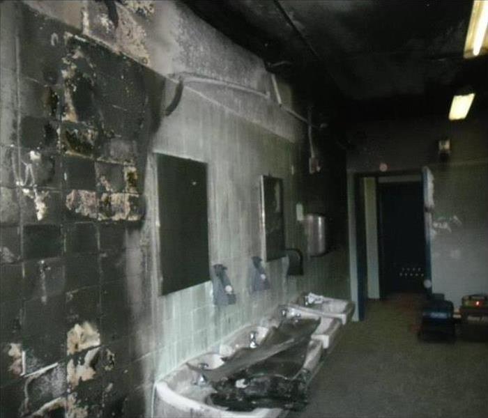 School bathroom after a school fire